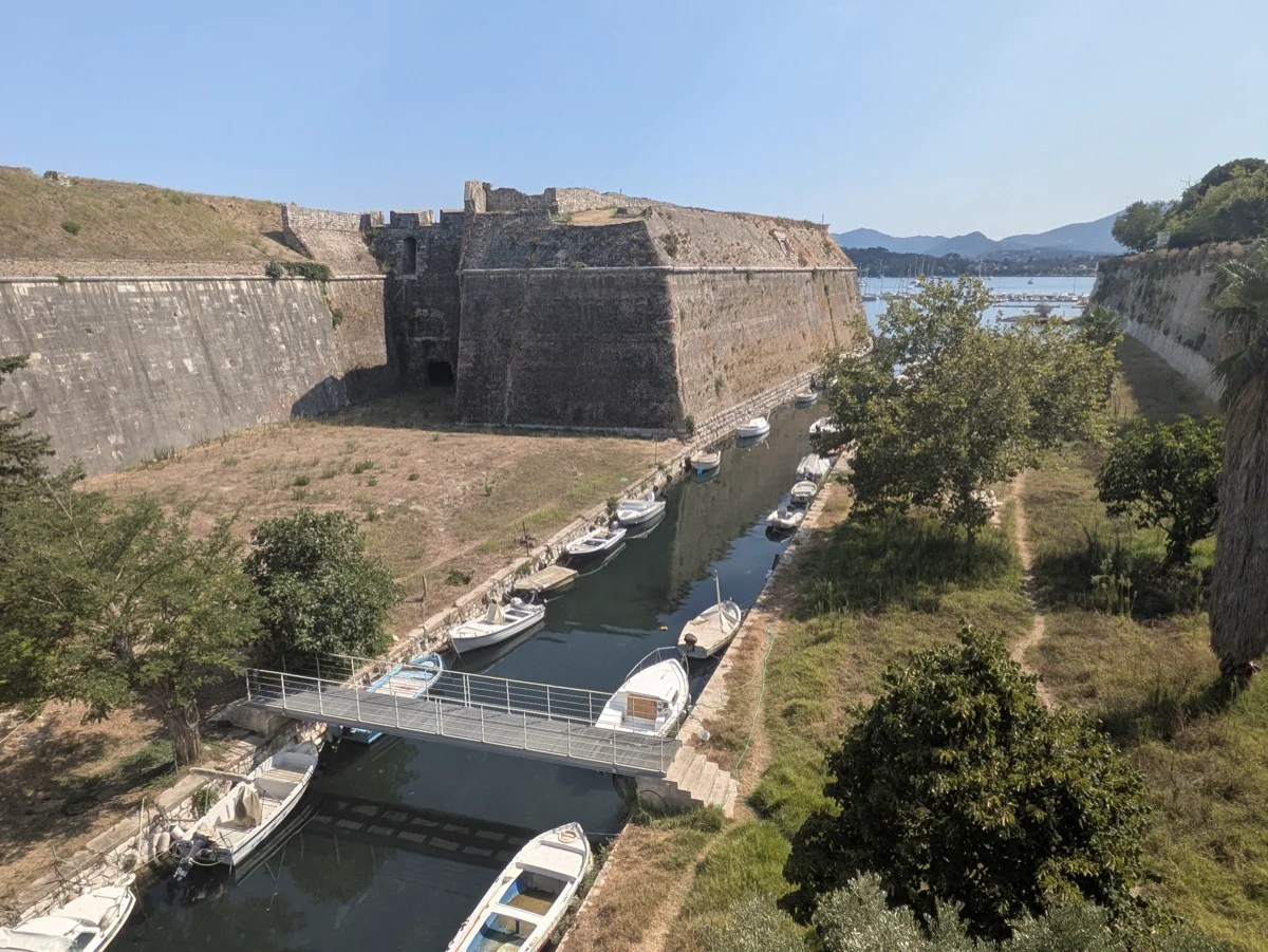 The moat on the outside of the fortress
